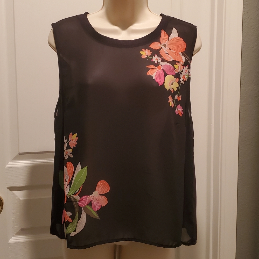 A New Day | Sheer Blouse with Beautiful Floral Detail Size L